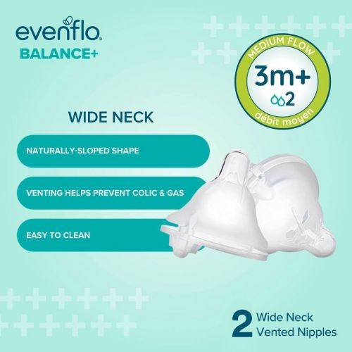 Evenflo Balance Wide Silicone Bottle Nipples - Medium Flow - 2pk