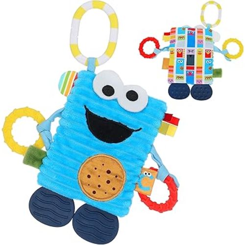 KIDS PREFERRED Sesame Street Cookie Monster Tug & Tag Plush Sensory Toy for Newborns