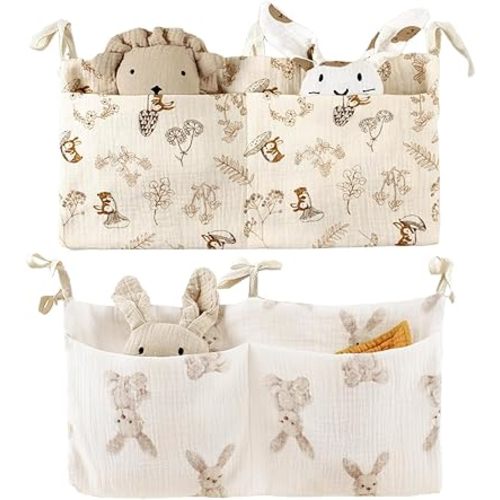 KAMHBE 2 Pack Cribs Storage Bag Baby Bed Storage Hanging Bag Crib Organizer Cot Hanging Diaper Organization Nursery Organizer with Large Pocket