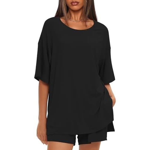 Darong Women's Two Piece Loungewear Set Summer Casual Boxy Shirts Drawstring Shorts Matching Airport Travel Outfit