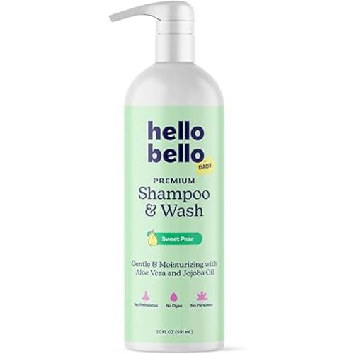 Hello Bello Sweet Pear Shampoo & Body Wash, Hypoallergenic, Dermatologist & Pediatrician Tested Formula for Babies & Kids, 20 FL Oz