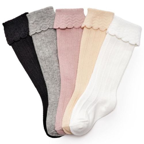 Cozyway Ruffled Baby Knee High Socks For Girls, 5 Pack, Neutral Pastels, 0-6 Months Old