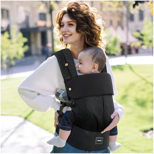 Baby Carrier with Lumbar Support, Ergonomic Infant Carrier Newborn to Toddler, Reversible Front Facing Baby Carrier with Hanging Ring, Easy Adjustable Toddler Holder for Mom Dad, Black