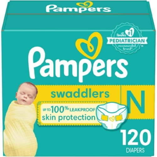 Pampers Swaddlers Diapers Newborn - Size 0, Soft, Hypoallergenic, Leak-Proof, 120 Count