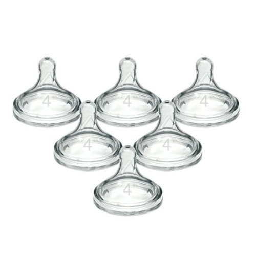 Dr. Brown's Natural Flow Level 4, Wide-Neck Baby Bottle Nipple, Fast Flow, 9m+, 100% Silicone, 6 Pack