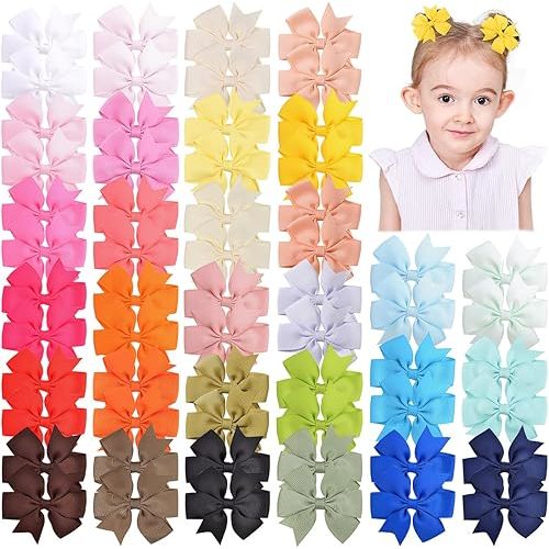 Choicbaby 2.3 Inches Mini Baby Hair Bows 60pcs Grosgrain Ribbon Toddler Hair Accessories with Alligator Clip Bow for Baby Girls Toddlers Gift