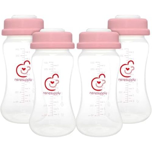 NENESUPPLY Storage Bottles Collection Bottles for Spectra S1 S2 Motif Luna Breast Pumps 4 pc 9oz 280ml with Collar and Sealing Disc. Breastmilk Storage Replace Spectra Bottles for Pumping Wide-Mouth