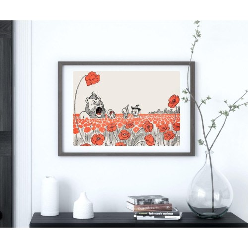 Field of Poppies Landscape Orientation, Fine Art Print, Vintage Wall Art, Vintage Literary Illustration, Wizard of Oz Art Kids Room Nursery