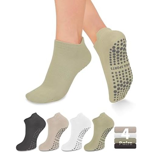yeuG 4/6 Pairs Pilates Socks for Women Non Slip Grip Socks Yoga Socks Ankle Grippy Socks Woman for Barre, Hospital, Barefoot