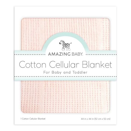 Amazing Baby Cellular Blanket, Premium Cotton Knit, Ultra Soft, Breathable, Cozy Gift for Baby Boys and Girls, Favorite Toddler Blanket, 44 x 44 inches (112 x 112 cm), Soft Pink