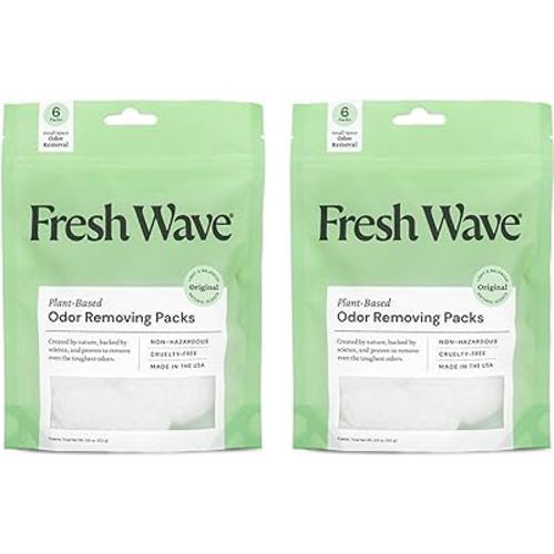 Fresh Wave Odor Eliminating & Deodorizing Packs | 2 Bags of 6 Each | Safer Odor Relief for Small Spaces | Natural Plant-Based Odor Eliminator | Odor Absorbers for Home, 3.6 Ounce (Pack of 2)