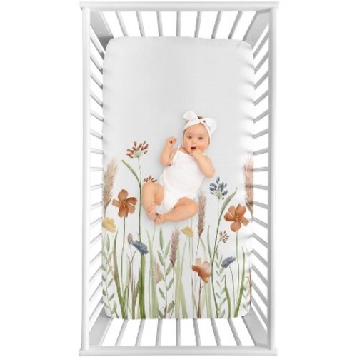 Sweet Jojo Designs Girl Photo Op Fitted Crib Sheet Watercolor Floral Garden Green Beige and Blue