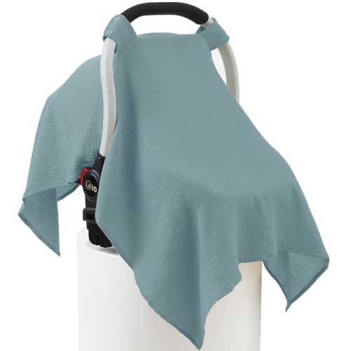 100% Muslin Cotton Car Seat Cover Baby, Carseat Canopy Cover, Universal Fit Stroller Covers for Boys and Girls (Roman Green)