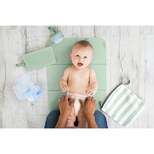 Ubbi On-The-Go Changing Baby Mat with Carrying Bag, Soft and Comfortable Diaper Bag Accessory Must Have for Newborns, Easy to Clean, Portable Changing Pad, Sage Green - Sage Changing Mat & Bag