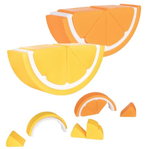 ReLIVE Citrus Stackers - Lemon & Orange - Building Blocks for Babies & Toddlers - BPA Free Soft Silicone - Easy to Clean - Baby Teether Toy - Educational Sorting & Stacking Montessori Toy