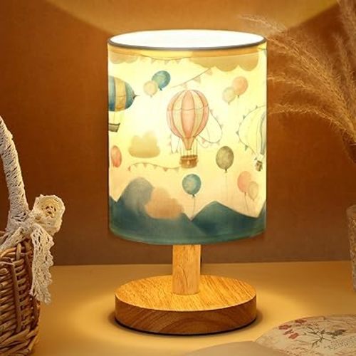 VIHOSE Hot Air Balloon Kids Table Lamp for Bedroom Kids Bedside Lamp with Linen Wooden Nightstand Cartoon Nursery Lampshade for Girls Boys Living Room