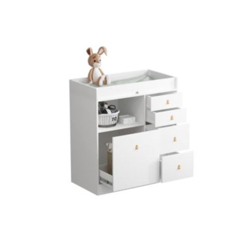 White 5-Drawers Changing Table,Kids Low Dresser with Shelf