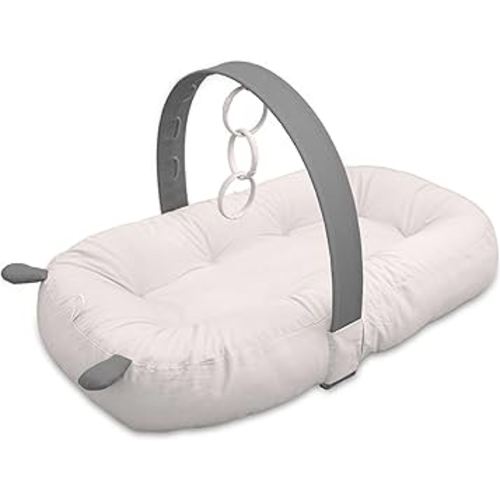 SplashEZ Baby Lounger Pillow, Soft Baby Nest & Play Gym for Newborn, 100% Organic Cotton, Breathable, Lightweight & Portable 3D Mesh Pillow for Awake Time (Toys NOT Included), White