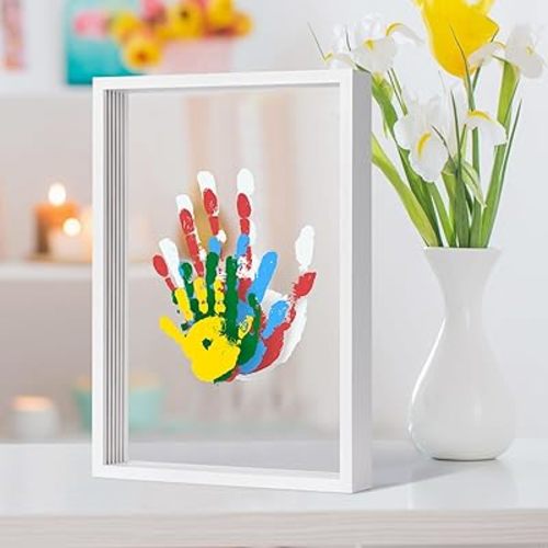 Family Handprint Kit - DIY Handmade Keepsake Wooden Frame - Family Gifts, Adoption Gifts, Gift for New and Expecting Parents- Includes 5 Paint Colors (White)