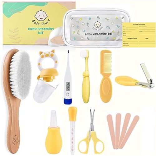 Baby Healthcare and Personal Care Kit | Nursery Essentials for Newborns Gift Set | Includes Thermometer, Nail Clippers, Soft Brush & Baby Shower Basket Registry Items.