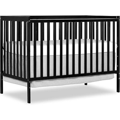 Dream On Me Synergy 5-In-1 Convertible Crib In Black, JPMA & Greenguard Gold Certified, Constructed out of solid reclaimed New Zealand Pine wood, Features 3 mattress height settings