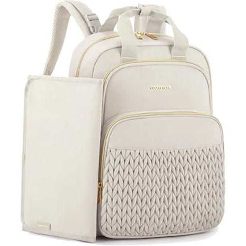mommore Diaper Bag Backpack Large Baby Bag for Boys Girls Quilted Travel Diaper Backpack with Changing Pad, Stroller Straps