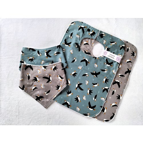Puffin Baby Bib, Baby Dribble Bib, puffin baby gift, feeding bib, weaning bib, baby gift set