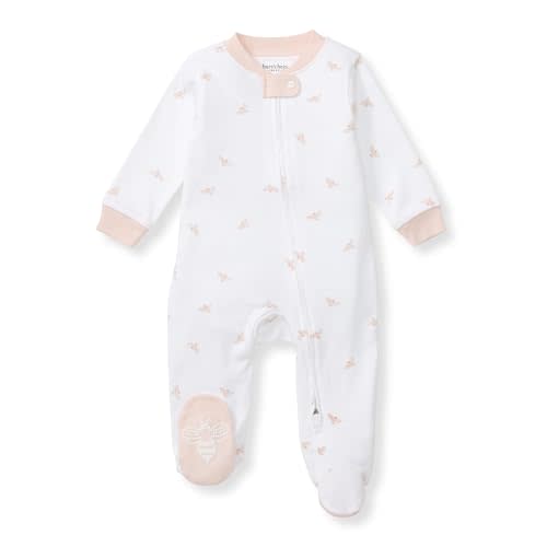 Burt's Bees Baby Girls Zip Front One-Piece Pajamas, Sleep & Play Loose Fit, 100% Organic Cotton, Newborn