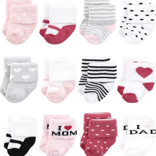 Hudson Baby Baby Girls' Cotton Rich Newborn and Terry Socks