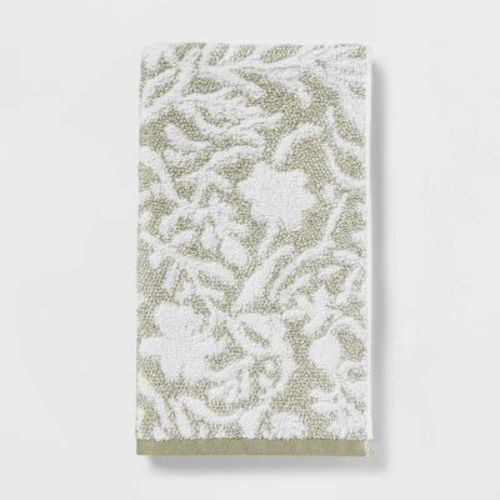 Performance Plus Hand Towel Light Green Floral - Threshold™: Cotton Jacquard, Fade-resistant, Oeko-tex Certified
