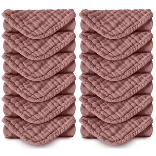 Muslin Burp Cloths 100% Cotton Large 20''x10'' Extra Soft and Absorbent Baby Wash Cloths Spit Up Rags - Baby Burping Cloth for Boys Girls Items(12 Pack Bean Paste)