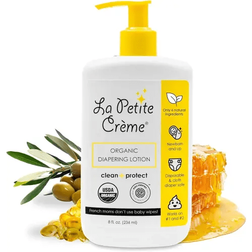 French Premium Diapering Lotion - Diaper Cream Alternative to Baby Wipes - Gentle Moisturizer & Skin Cleanser with USDA Certified Organic Ingredients - Baby Essentials (8 oz)