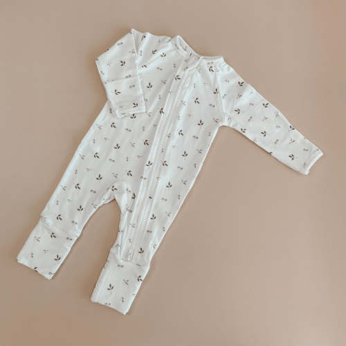 Evergreen Long Sleeve Bamboo Zip Growsuit, 0-3