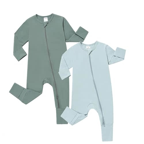 JunNeng Baby Boy Girl 2 Pack Short Sleeve Zipper Rompers Infant Cotton 2-way Zippers Comfy Summer Jumpsuit