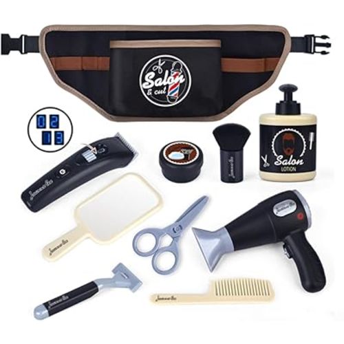 Barber Shop Pretend Play Toy,Haircut Barber Set Toy,Kids Hair Salon Playset,Kids Shaving Kit,Pretend Play Toy Gift for Boys Girls Age 3+ Year Old