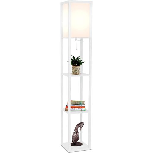 Brightech Maxwell - Modern Shelf Floor Lamp with Lamp Shade and LED Bulb - Corner Display Floor Lamps with Shelves for Living Room, Bedroom and Office - White