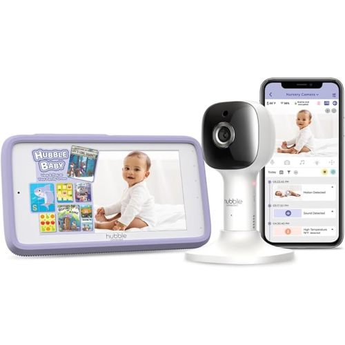 HUBBLE CONNECTED Nursery Pal Cloud Touch Smart WiFi Enabled Baby Monitor with 5 Inch HD Color Touchscreen Parent Unit, plus Preloaded Soothing Sounds, Lullabies, and Stories, White - Single Camera with WiFi
