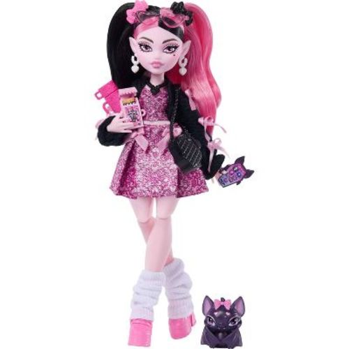 Monster High Draculaura Fashion Doll in Bow Dress with Pet Bat Count Fabulous and 7 Accessories