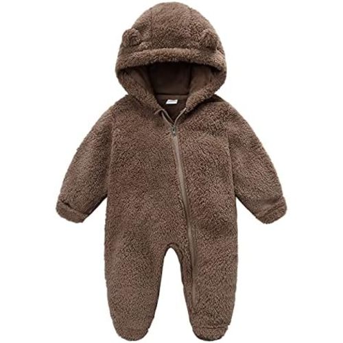 AIMAOMI Newborn Baby Jumpsuit Hooded Fleece Rompers Infant Bear Ear Footed Snowsuit Warm Winter Outwear Outfits