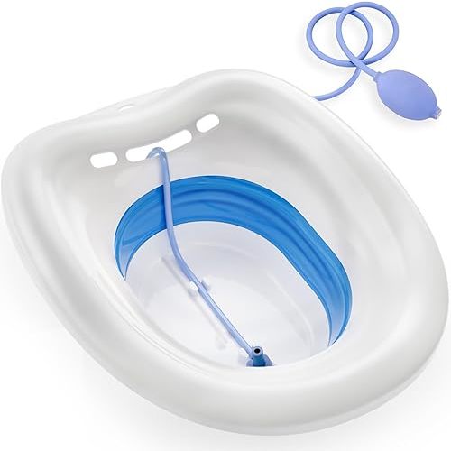 Soothic Sitz Bath for Toilet Seat, Sitz Bath for Hemorrhoids, Sitz Baths for Postpartum Care, Upgraded Collapsible Sitz Baths with Flusher, Drain Holes, Wider Seating Area, Deeper Bowl