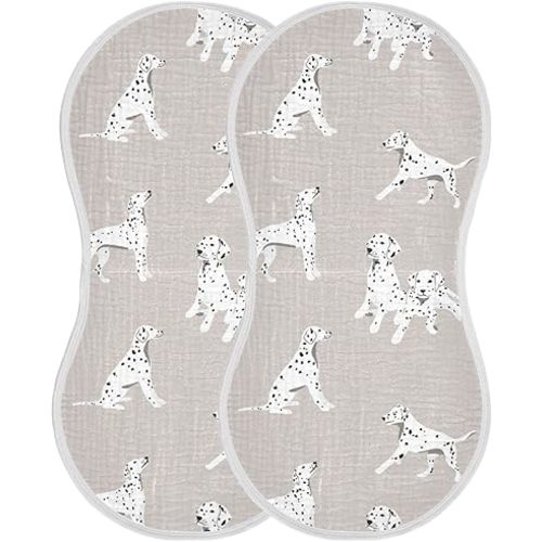 Dalmatian Puppy Pattern On Grey Muslin Burp Cloths for Baby 2 Pack 100% Cotton Baby Washcloths Bibs for Boy Girl