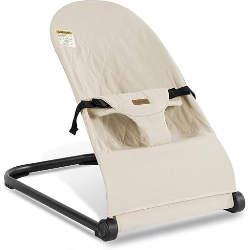 Baby Bouncer,Baby Bouncer Seat,Portable Infant Bouncer with 3-Point Safety Harness,Ergonomic Bouncy seat, Newborn Bouncer for Babies 0-6 Months up to 20lbs,ASTM-Certified(Apricot)