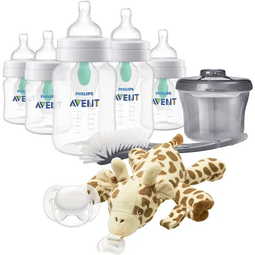 Philips AVENT Anti-Colic Baby Bottle with AirFree Vent Newborn Gift Set with Snuggle, Clear, SCD306/10