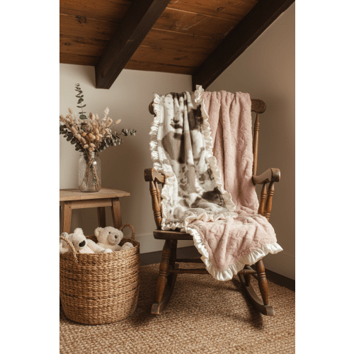 Brown Sugar Cow Minky and Dusty Rose Minky Ruffle Baby Blanket