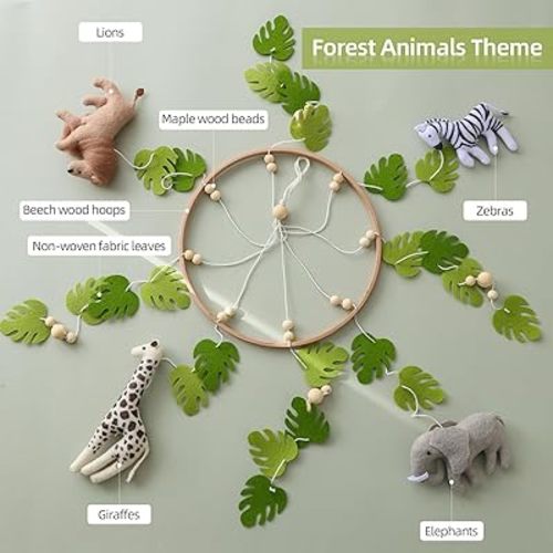 Baby Mobile for Crib Safari Nursery Mobile Handmade Jungle Baby Mobile Woodland Nursery Decor Forest Animals Crib Accessories with Lion Elephant Zebra Giraffe
