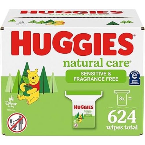 Huggies Natural Care Sensitive Baby Wipes, Hypoallergenic, 99% Purified Water, 3 Refill Packs (624 Wipes Total)