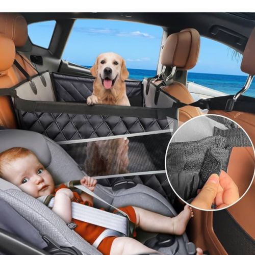 MIXJOY Dog Car Seat For Large Medium Dogs, Back Seat Extender for Dogs, Waterproof Dog Carseat, Dog Car Seat Medium Sized Dog, Car Hammock for Dogs-Storage Pocket, Pet Seat Cover for Cars/SUV/Truck(L)
