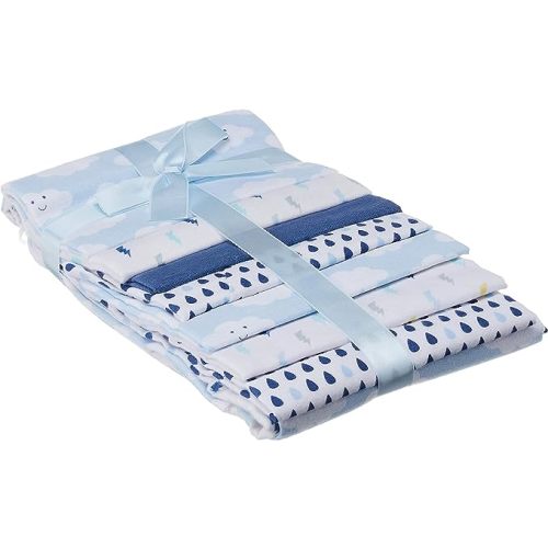 Luvable Friends Unisex Baby Cotton Flannel Receiving Blankets, Boy Clouds 7-Pack, One Size