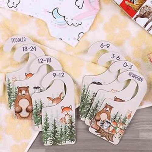 Woodland Baby Closet Dividers & Clothes Organizer by Month - Premium Wood 8-Pack Wooden Unisex Gender Neutral Nursery Organization for Storing Baby’s Clothing - Forest Animal Boutique Boho Minimalist
