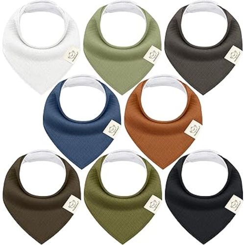 KeaBabies 8-Pack Bandana Bibs for Baby Girls, Boys - Organic Cotton Baby Bibs for Drooling & Teething Newborn, Toddler, Infant 0-36 months, Extra Soft, Absorbent Cloth with Snaps (Moor)